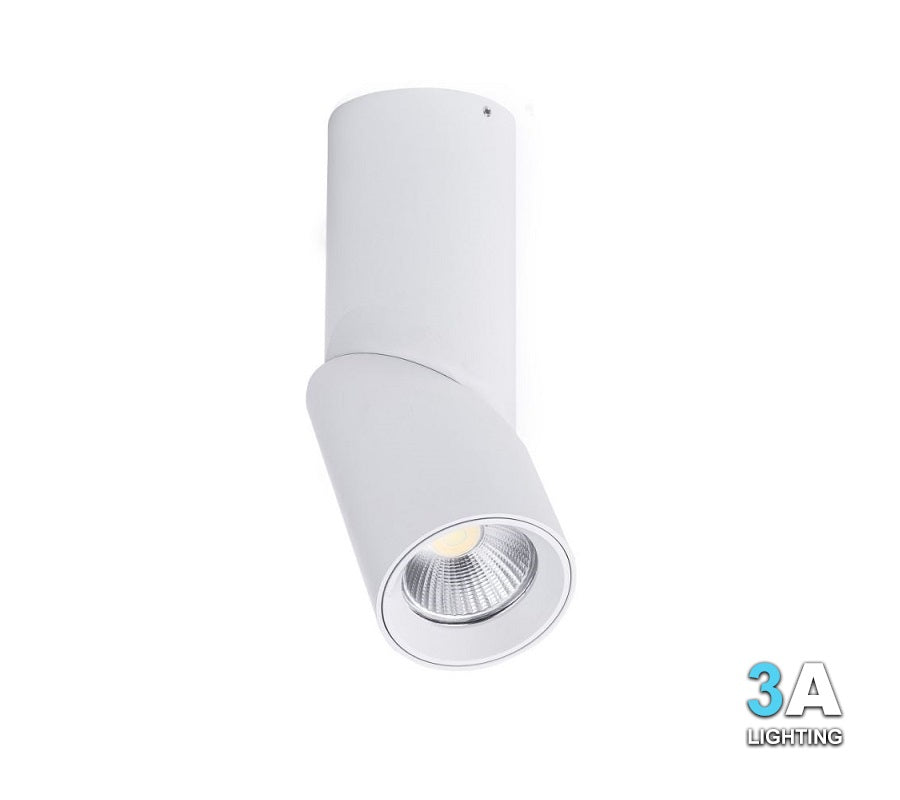 3A 12W LED Adjustable Surface Mount Cylinder Downlight White