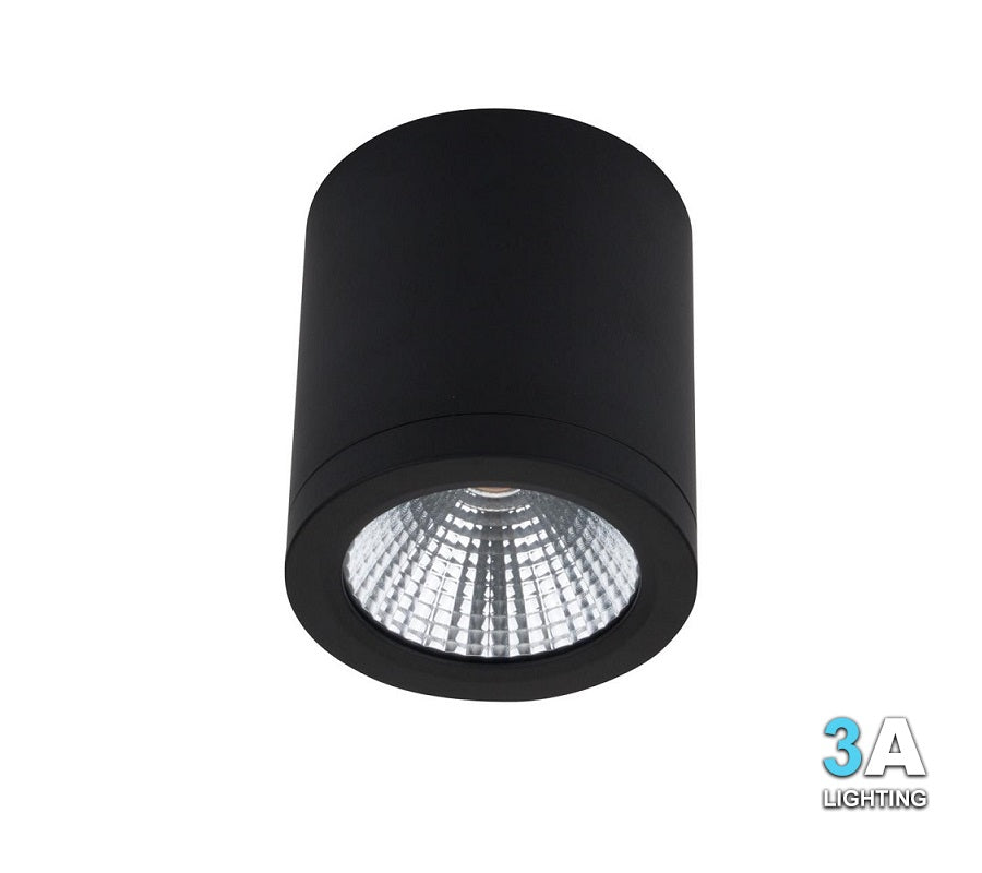 3A 15W LED Surface Mount Cylinder Downlight Black